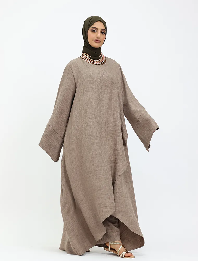 Mocha Linen Feel Wrap Co Ord Set